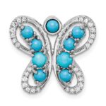 14k White Gold Turquoise and White Topaz Butterfly Chain Slide