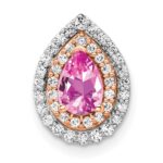 14k Two Tone Rose and White Gold 1/2 carat Lab Grown Diamond VS/SI+ G+ and Lab Created Pink Sapphire Chain Slide Pendant