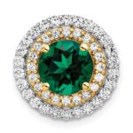 14k Two Tone 5/8 carat Lab Grown Diamond VS/SI+ G+ and Lab Created Emerald Chain Slide Pendant