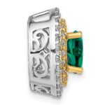 14k Two Tone 5/8 carat Lab Grown Diamond VS/SI+ G+ and Lab Created Emerald Chain Slide Pendant - Image 2