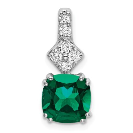 14k White Gold 1/5 carat Lab Grown Diamond VS/SI+ G+ and Lab Created Emerald Complete Pendant