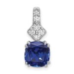 14k White Gold 1/5 carat Lab Grown Diamond VS/SI+ G+ and Lab Created Blue Sapphire Complete Pendant
