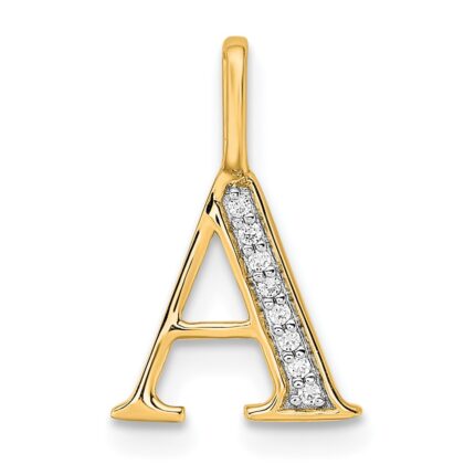 14K Diamond Letter A Initial Pendant