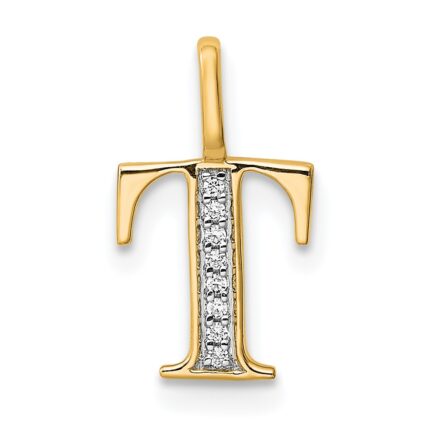 14k Diamond Letter T Initial Pendant