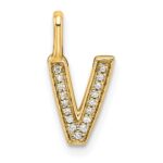 14K  Gold Diamond Letter V Initial Pendant