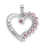 14k White Gold Ruby and Diamond Heart Pendant - Image 4