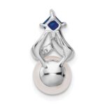 14k White Gold 7-8mm Round White Freshwater Cultured Pearl/Square Sapphire/Diamond Chain Slide - Image 4