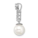14k White Gold 8-9mm Round White Freshwater Cultured Pearl and Diamond Chain Slide - Image 2