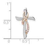 14k Two-tone White and Rose Gold 1/15 carat Diamond Cross with Ribbon Chain Slide - Image 3