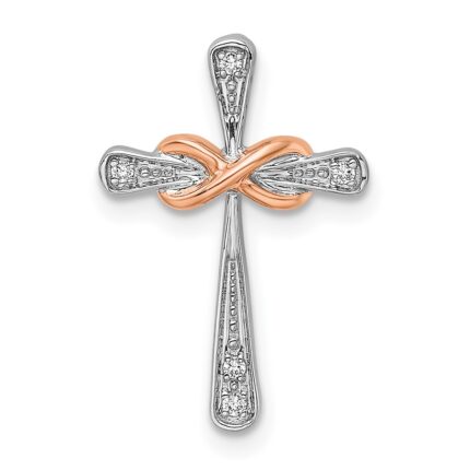 14k Two-tone White and Rose Gold Diamond Cross with Infinity Chain Slide