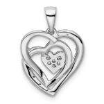 14k White Gold Polished Intertwined Hearts Diamond Pendant - Image 4