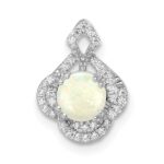 14k White Gold Polished Oval Opal and Diamond Vintage Chain Slide