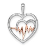 14k Two-tone White and Rose Heartbeat Diamond Heart Pendant - Image 4