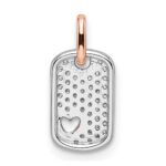 14k Two-tone White and Rose Small Dog Tag with Heart Diamond Pendant - Image 4