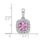 14k White Gold 1/4 carat Lab Grown Diamond VS/SI+ G+ October Birthstone Lab Created Pink Sapphire Halo Pendant - Image 4