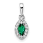 14k White Gold 1/10 carat Lab Grown Diamond VS/SI+ G+ and Lab Created Emerald May Birthstone Pendant