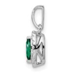 14k White Gold 1/10 carat Lab Grown Diamond VS/SI+ G+ and Lab Created Emerald May Birthstone Pendant - Image 2