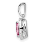 14k White Gold 1/10 carat Lab Grown Diamond VS/SI+ G+ and Lab Created Pink Sapphire October Birthstone Pendant - Image 2
