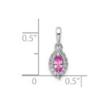 14k White Gold 1/10 carat Lab Grown Diamond VS/SI+ G+ and Lab Created Pink Sapphire October Birthstone Pendant - Image 4