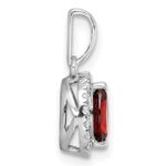 14k White Gold 1/10 carat Lab Grown Diamond VS/SI+ G+ and Garnet January Birthstone Pendant - Image 2