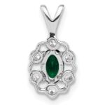 14k White Gold 1/10 carat Lab Grown Diamond VS/SI+ G+ and Lab Created Emerald Pendant - Image 3