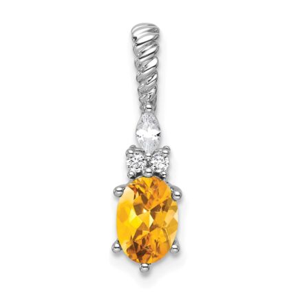 14K White Gold Diamond and 7x5 Oval November/Citrine Twisted Chain Slide