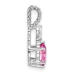 14K White Gold Diamond and 7x5 Oval October/Lab Created Pink Sapphire Twisted Chain Slide - Image 2