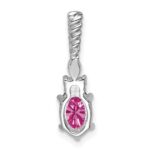 14K White Gold Diamond and 7x5 Oval October/Lab Created Pink Sapphire Twisted Chain Slide - Image 3