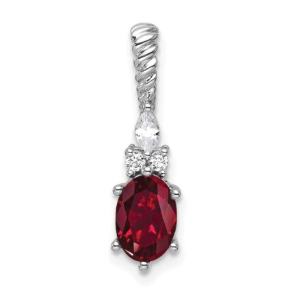 14K White Gold Diamond and 7x5 Oval July/Lab Created Ruby Twisted Chain Slide