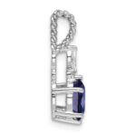 14K White Gold Diamond and 7x5 Oval September/Lab Created Sapphire Twisted Chain Slide - Image 2