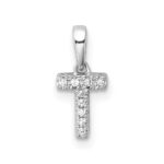 14K  White Gold Diamond Letter T Initial with Bail Pendant