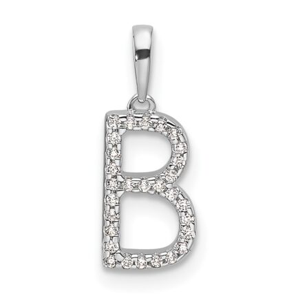 14K White Gold Diamond Letter B Initial Pendant