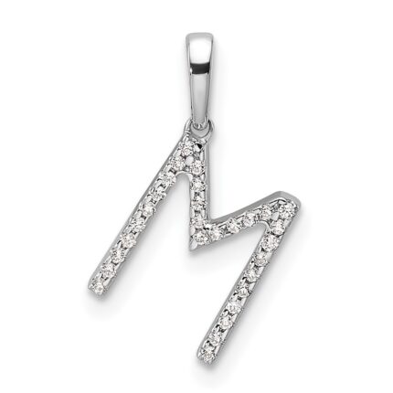 14K White Gold Diamond Letter M Initial Pendant