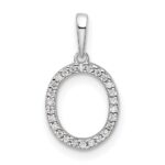14K White Gold Diamond Letter O Initial Pendant