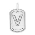14K White Gold  Diamond Initial V Dog Tag Charm - Image 3