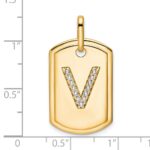 14K Diamond Initial V Dog Tag Charm - Image 2