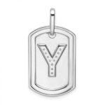14K White Gold  Diamond Initial Y Dog Tag Charm - Image 3