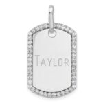 14k White Gold Personalized Diamond Dog Tag Charm - Image 9