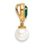 14K 6-7mm Round White Freshwater Cultured Pearl/Pear Emerald/Diamond Teardrop Chain Slide - Image 2