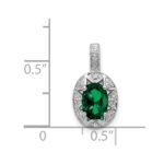 Sterling Silver Rhodium-plated Diam. & Created Emerald Pendant - Image 4