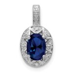 Sterling Silver Rhodium-plated Diam. & Created Sapphire Pendant