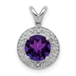 Sterling Silver Rhodium-plated Diam. & Amethyst Pendant
