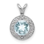 Sterling Silver Rhodium-plated Diam. & Aquamarine Pendant