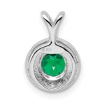 Sterling Silver Rhodium-plated Diam. & Created Emerald Pendant - Image 4