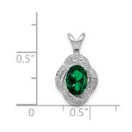 Sterling Silver Rhodium-plated Diam. & Created Emerald Pendant - Image 4