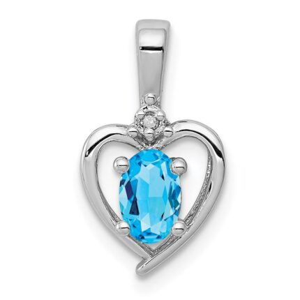 Sterling Silver Rhodium-plated Light Swiss Blue Topaz & Diam. Pendant