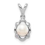 Sterling Silver Rhodium-plated FW Cultured Pearl & Diam. Pendant