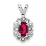 Sterling Silver Rhodium-plated Created Ruby & Diam. Pendant