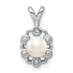 Sterling Silver Rhodium-plated FW Cultured Pearl & Diam. Pendant