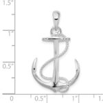 De-Ani Sterling Silver Rhodium-Plated Polished 3D Anchor with Rope Pendant - Image 4
